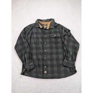 Venado Shirt Mens XL Green Black Plaid Fleece Button Down Corduroy Collar Pocket
